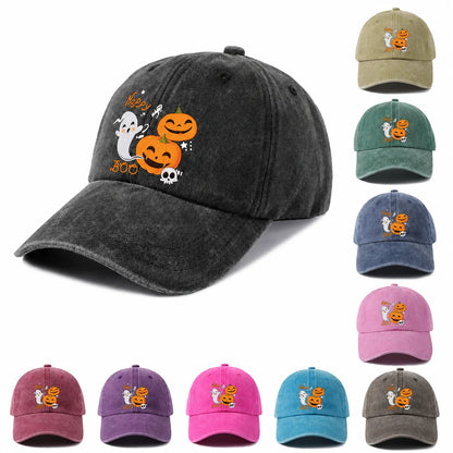 Vintage Washed Happy Boo Pumpkin Ghost Graphic Baseball Cap