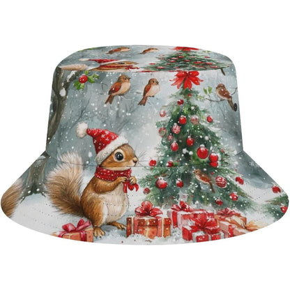 Bucket Hats Merry Christmas Squirrel Unisex Bucket Hat Beach