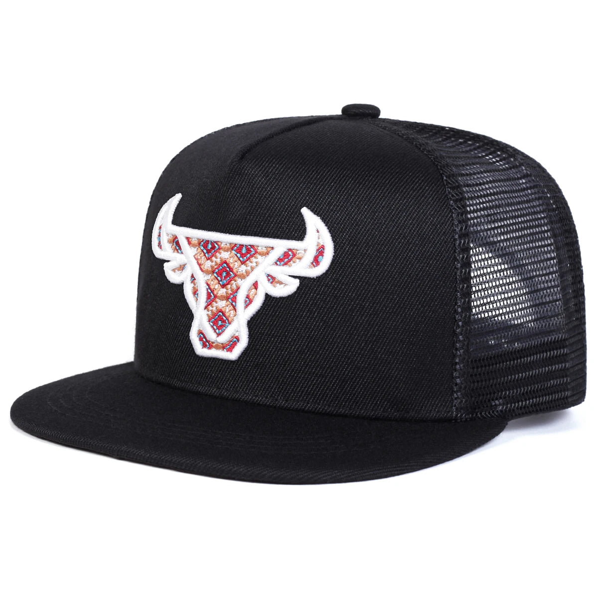 Unisex Ox Head Embroidery Hip-hop Net Hats Snapback Caps