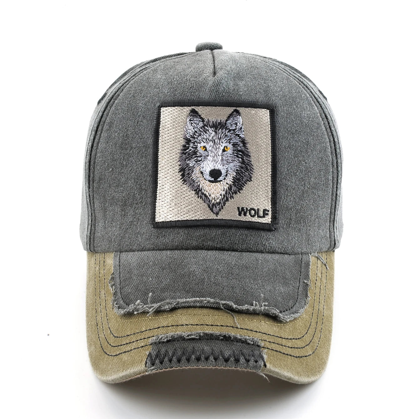 Vintage Denim Baseball Cap With Embroidery Wolf Patch Men Women