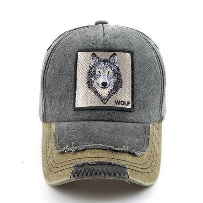 Vintage Denim Baseball Cap With Embroidery Wolf Patch Men Women