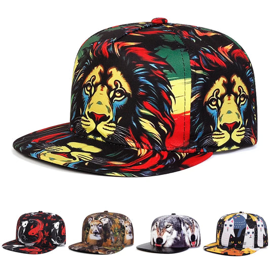 Fashion Trend New Flat Brimmed Hat Snapback Hat Printed Animal Men Street Hip Hop Hat Women