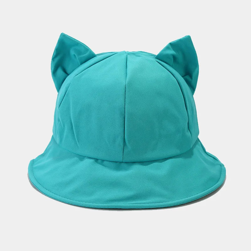 New Cartoon Cat Ear Bucket Hat Cap For Girl Sun Hat Women Korean