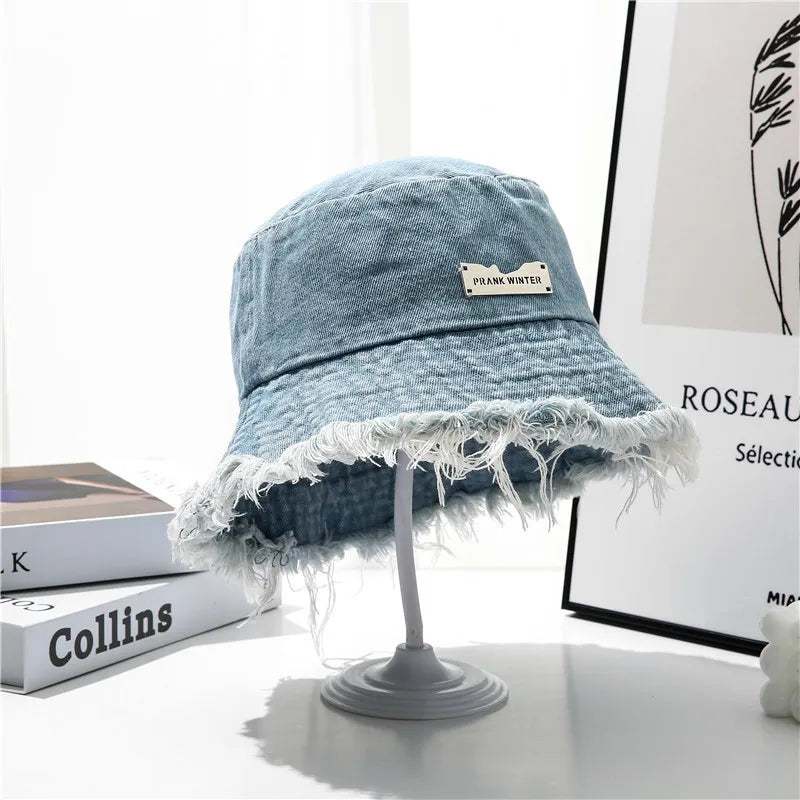 New Summer Washed Denim Blue Bucket Hat