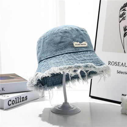 New Summer Washed Denim Blue Bucket Hat