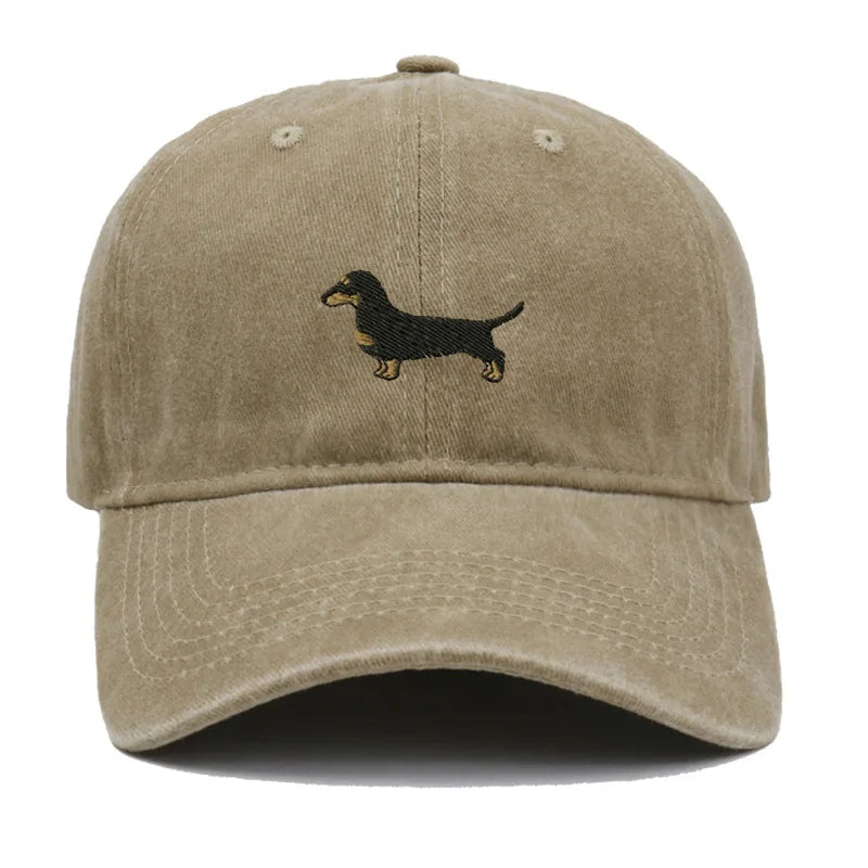 Dachshund Embroidered Vintage Washed Baseball Cap