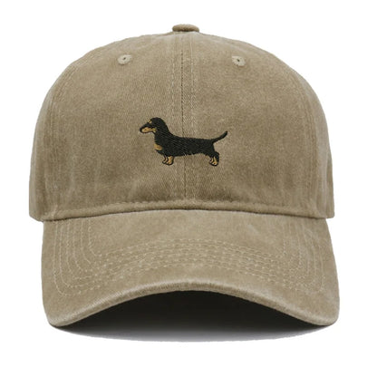Dachshund Embroidered Vintage Washed Baseball Cap