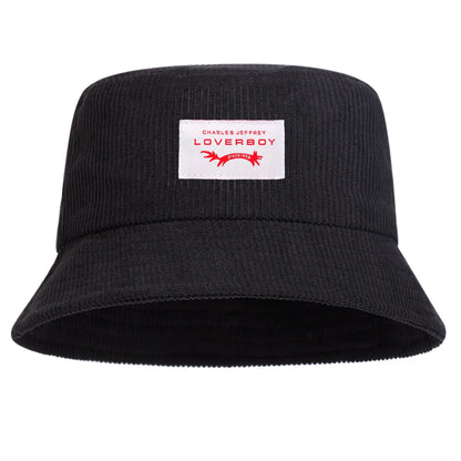 Unisex LOVERBOY Sewing Label Personality Corduroy Bucket Hats Fishermen Caps
