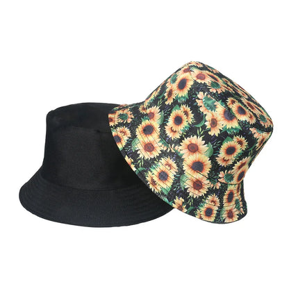 Fashion Women Sunflower Print Cotton Bucket Hats
