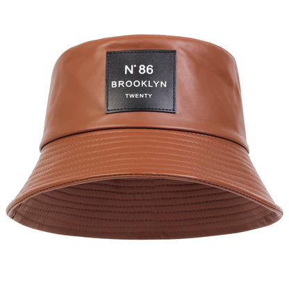 Unisex N86 Label Personality Pu Leather Bucket Hats Fishermen Caps