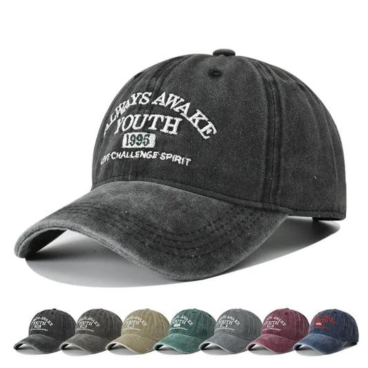 Unisex Washed Cotton Caps Letter Embroidery Vintage Baseball Cap