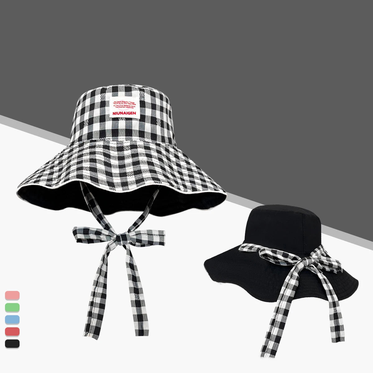 Plaid Fisherman Hat Trendy Seaside Beach Sunshade Hat Double-Sided
