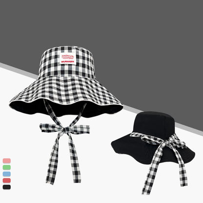 Plaid Fisherman Hat Trendy Seaside Beach Sunshade Hat Double-Sided