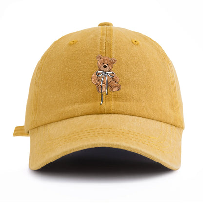 Bow Bear Print Washed Baseball Cap For Adults