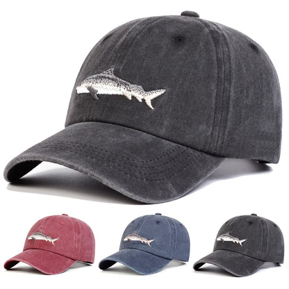 Unisex Shark Embroidery Wash Baseball Caps