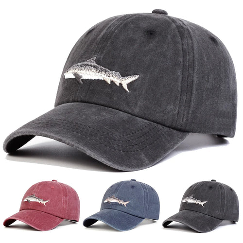 Unisex Shark Embroidery Wash Baseball Caps