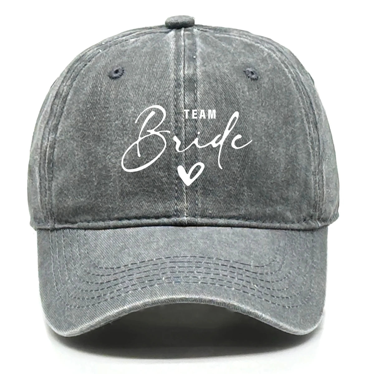 Washed Distressed Snapback Text Team Bride Printed Baseball Hat
