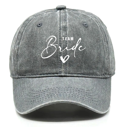 Washed Distressed Snapback Text Team Bride Printed Baseball Hat