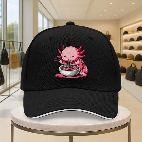 Funny Axolotl Eating Ramen Graphic Baseball Cap