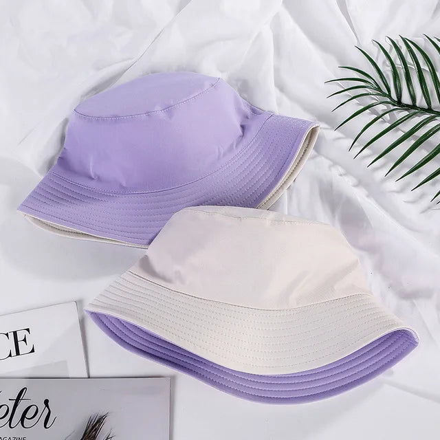 Double-sided Wearing Cap Solid Color Bucket Hat Men Women