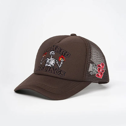 Unisex Skull Flame Embroidery Baseball Caps