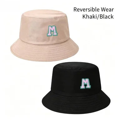 Two-Tone Outline Letter M Embroidery Reversible Bucket Hat