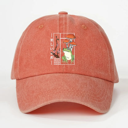 Printed Frog Mushroom Washable Baseball Cap