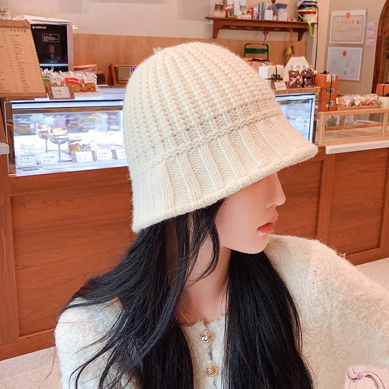 Knitted Bucket Hat Women Winter Autumn Wide brimmed Fisherman Cap