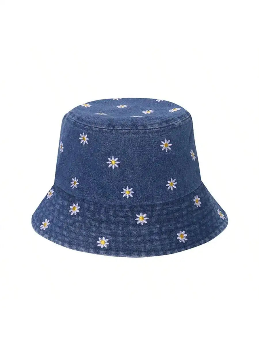 Spring Summer Strawberry Embroidery Denim Jeans Bucket Hat For Men Women