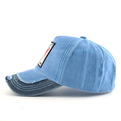 Vintage Denim Baseball Cap With Embroidery Shark Patch Men