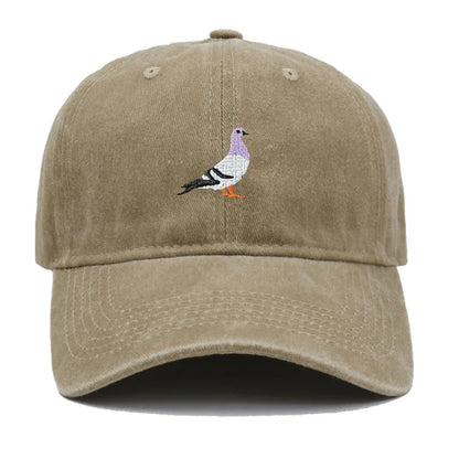 Vintage Washed Pigeon Bird Embroidery Baseball Cap