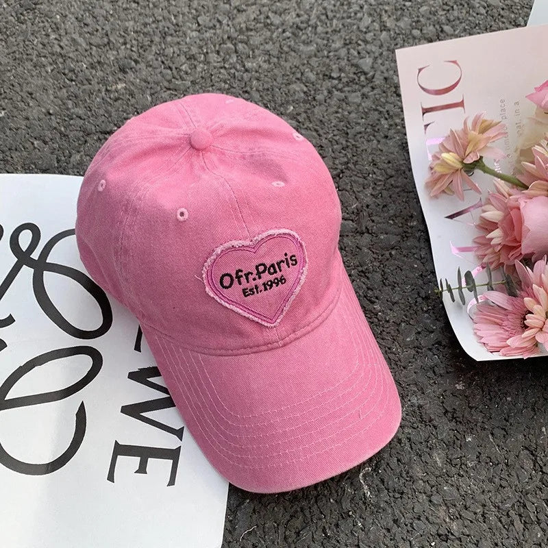 Pink Bow Baseball Cap For Women Y2K Korean Washed Denim Snapback Hat