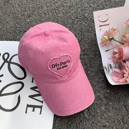 Pink Bow Baseball Cap For Women Y2K Korean Washed Denim Snapback Hat