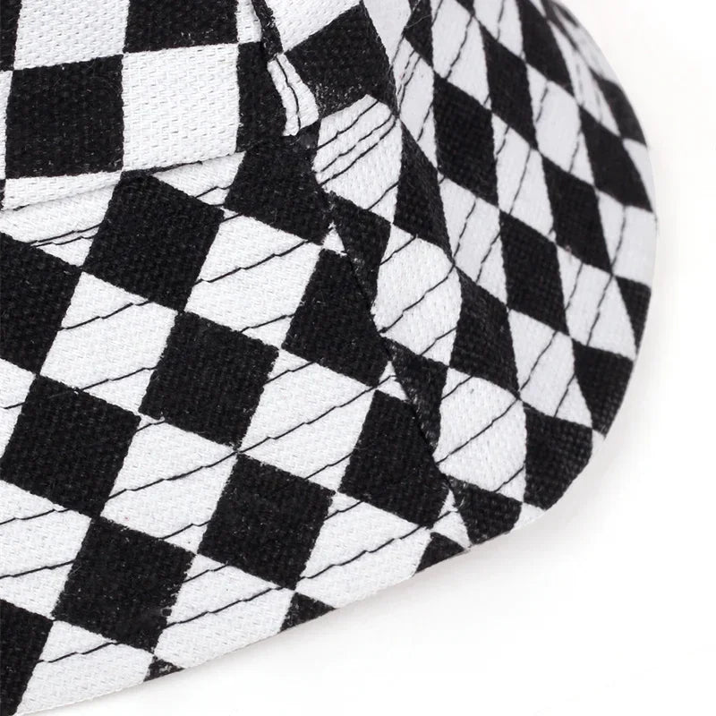Unisex Black and White Grid Bucket Hat