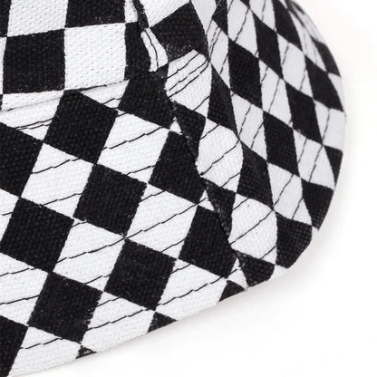Unisex Black and White Grid Bucket Hat