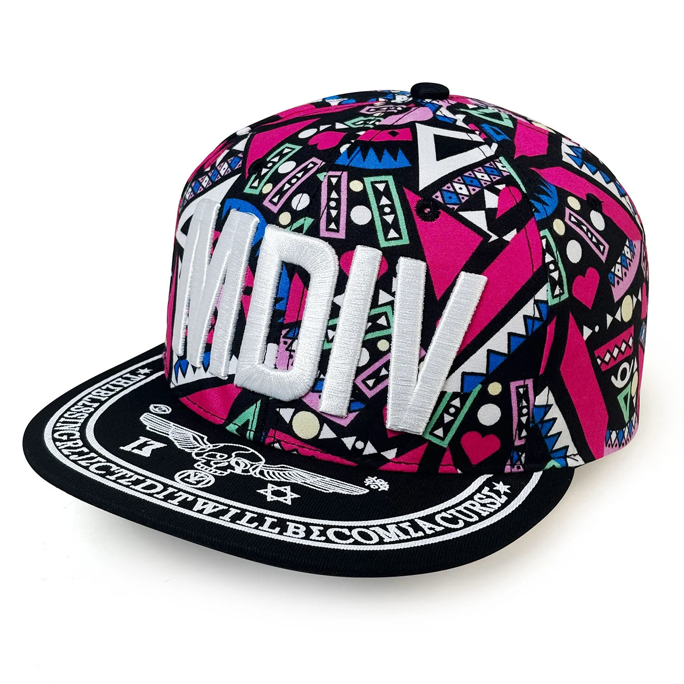 Letter MDIV Embroidered Snapback Cap, Trendy Hip-Hop Peaked Cap, Personalized Flat-Brimmed Hip-Hop Hat