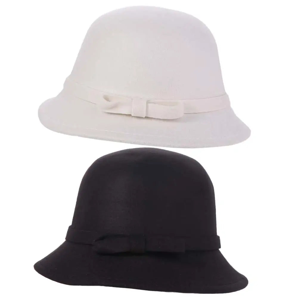 Trendy French Style Bow Tweed Hat Autumn Winter Hepburn Women's Bow Hat Bucket Cap