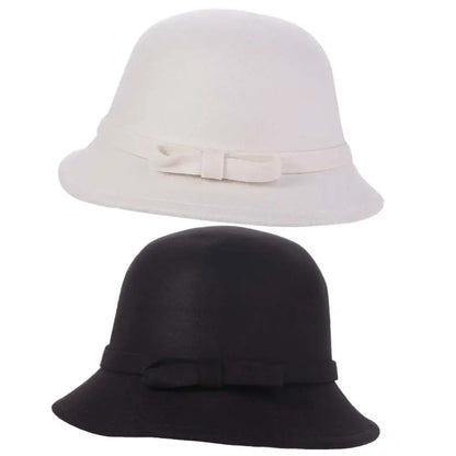 Trendy French Style Bow Tweed Hat Autumn Winter Hepburn Women's Bow Hat Bucket Cap