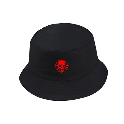 Black Bucket Hat Summer Fisherman Hat Fishing Hat With Red Skull Print
