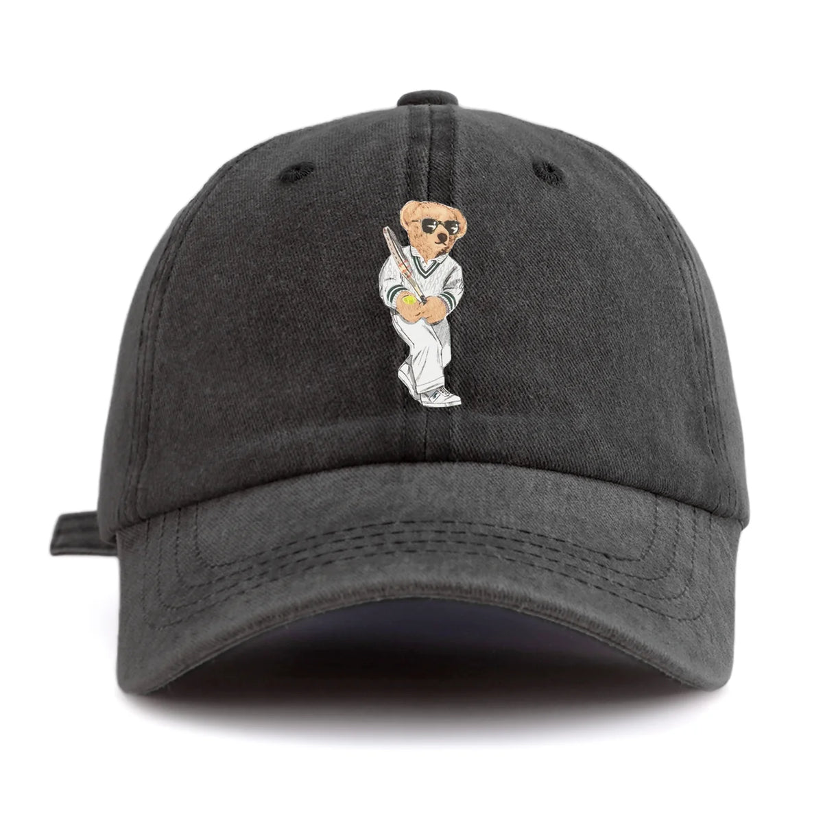Baseball Bear Print Washed Baseball Cap
