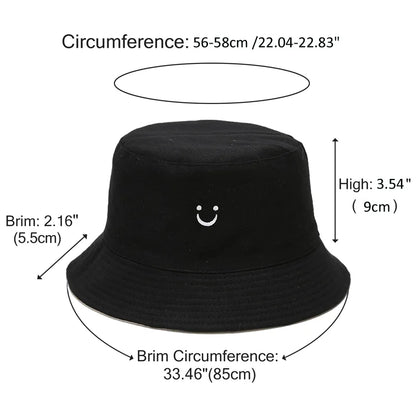Unisex Bucket Hat Smile Face Embroidery Double Sided Wear Visor Cap