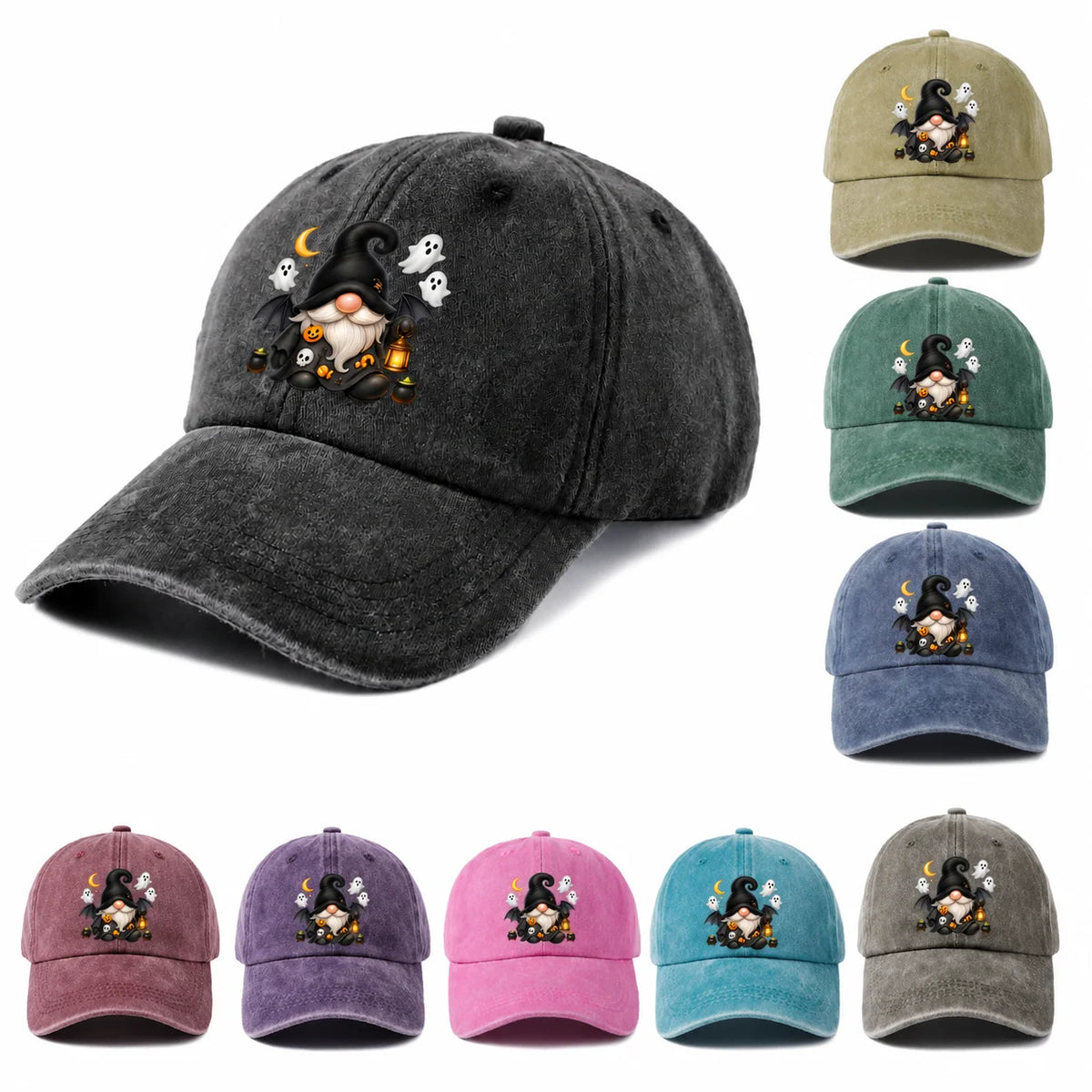 Vintage Washed Witch Gnome Ghost Graphic Baseball Cap