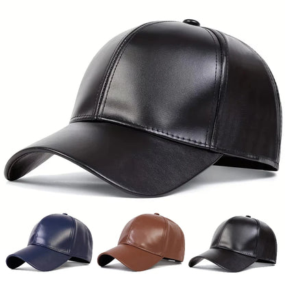 Unisex Pu Solid Leather Baseball Caps