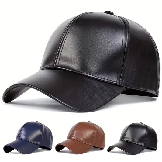 Unisex Pu Solid Leather Baseball Caps