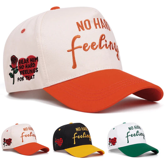 NO HARD Letter Rose Embroidery Baseball Caps