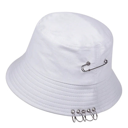 Solid Color Iron Pin Rings Personality Bucket Hat
