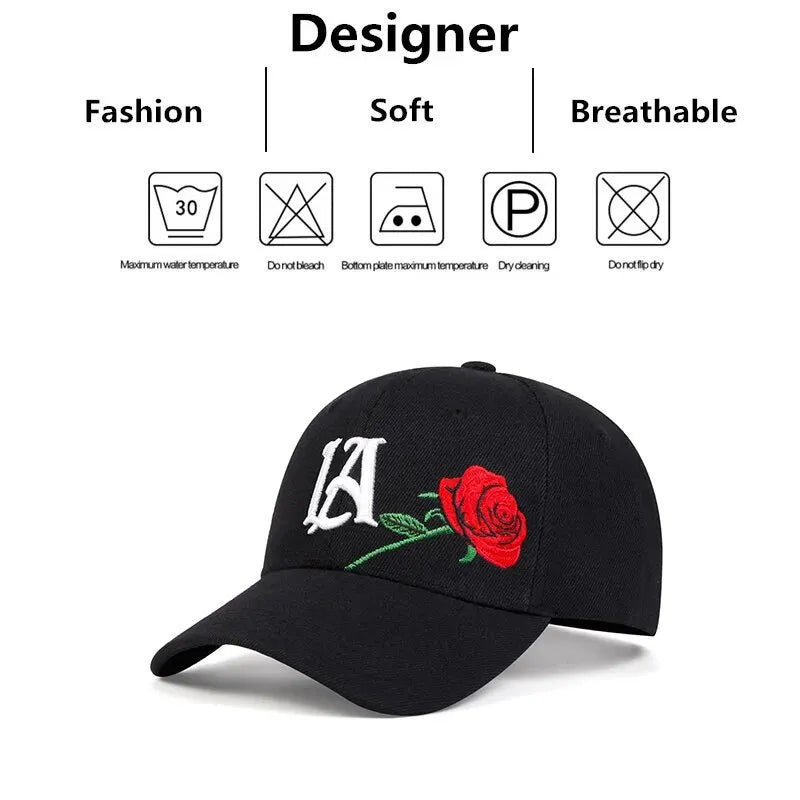 Unisex LA Rose Embroidery Baseball Caps Spring and Autumn Outdoor