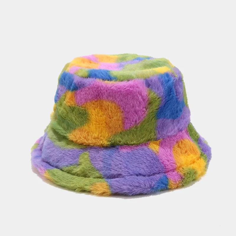 Winter Zebra Pattern Faux Fur Fluffy Bucket Hat