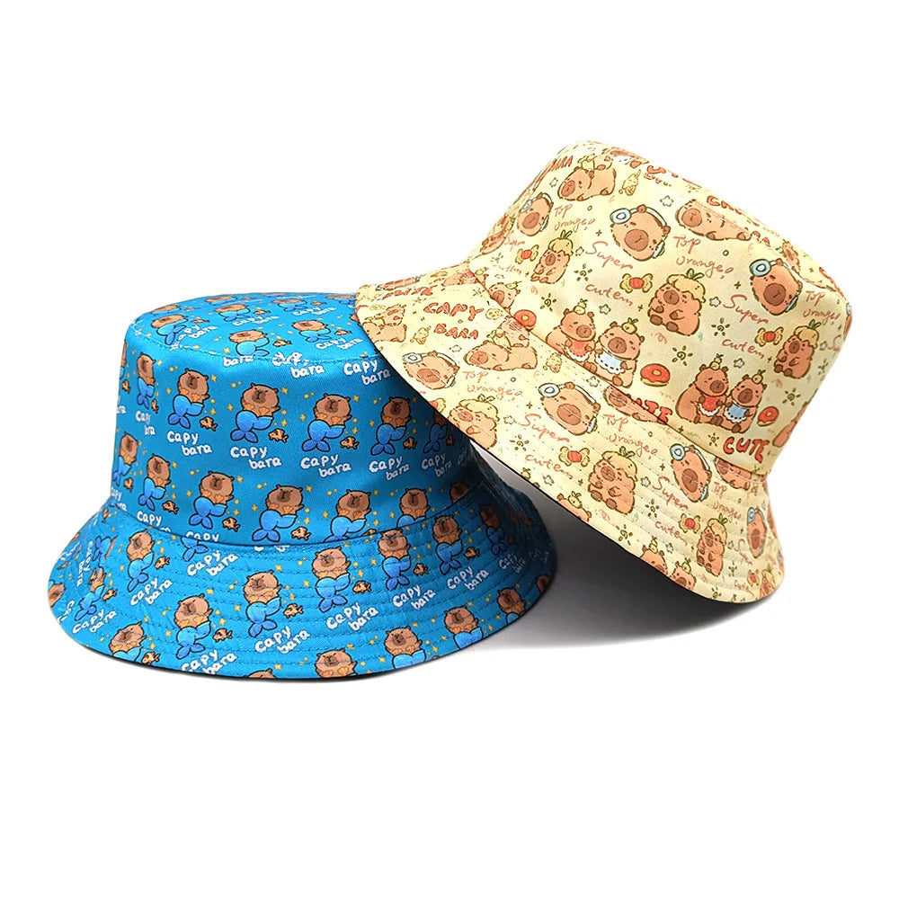 Cartoon Capybara Bucket Hat Animal Printing Pattern Fisherman Hats