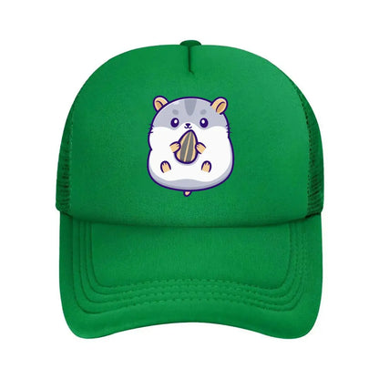 Cute Hamster Holding Sunflower Seed Cartoon Mesh Baseball Cap